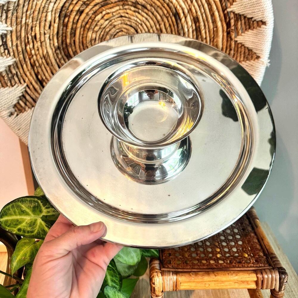 Vintage Silverplate Revere-Style Bowl with Tray - Cottagecore Barcart Decor